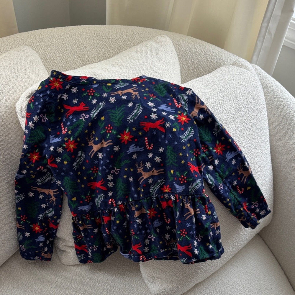 Hanna Andersson Kids Festive Print Blouse - Navy, Red, Green